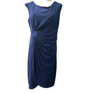 Connected Apparel Navy Ruched Sheath Dress Size 14